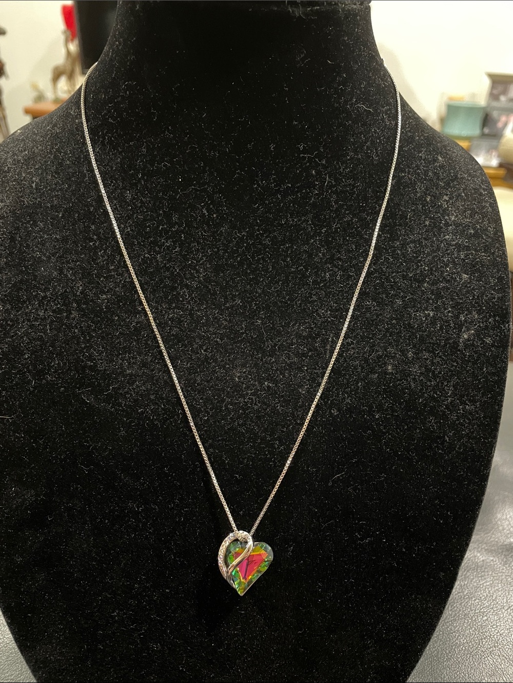 Beautiful Silver Tone Heart Pendant with CZ on a Chain